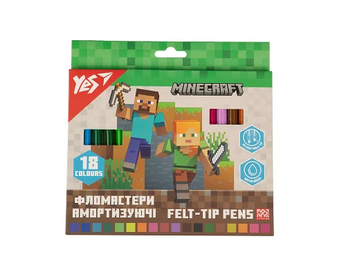 Фломастери Yes 18 кольорів Minecraft, амортизуючі (650584)