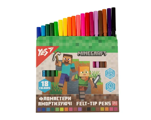 Фломастери Yes 18 кольорів Minecraft, амортизуючі (650584)
