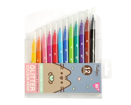 Фломастеры Yes 12 цветов Pusheen глиттер (650588)