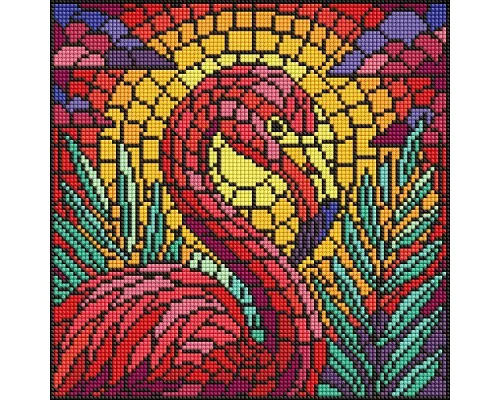 Алмазна мозаїка Вітраж. Фламінго art_selena_ua 30х30 Ідейка (AMO8318)