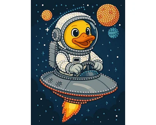 Алмазна мозаїка з частковою викладкою Качка в космосі art_selena_ua 15х20 Ідейка (AMV1202)