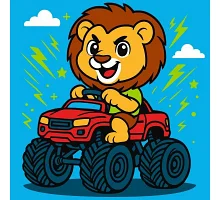 Картина по номерам Лев на машине art_selena_ua 25х25 Идейка (KHO1307)