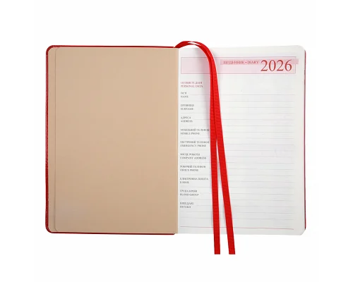 Щоденник А5 Leo Planner датований 2026 інтегральний, червоний Aldento 368 стор (252671)