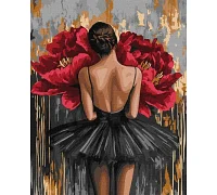 Картина по номерам Балерина с красными пионами с красками металлик art_selena_ua 40х50 Идейка (KHO8664)