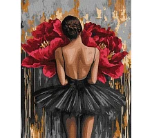 Картина по номерам Балерина с красными пионами с красками металлик art_selena_ua 40х50 Идейка (KHO8664)