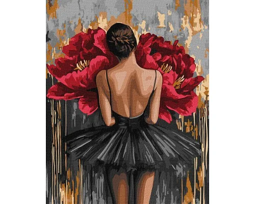 Картина по номерам Балерина с красными пионами с красками металлик art_selena_ua 40х50 Идейка (KHO8664)