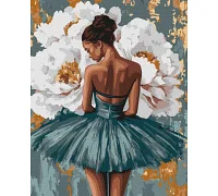 Картина за номерами Балерина з білими півоніями з фарбами металік art_selena_ua 40х50 Ідейка (KHO8663)