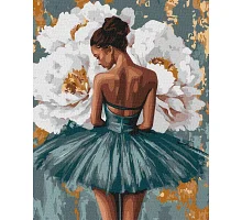Картина по номерам Балерина с белыми пионами с красками металлик art_selena_ua 40х50 Идейка (KHO8663)