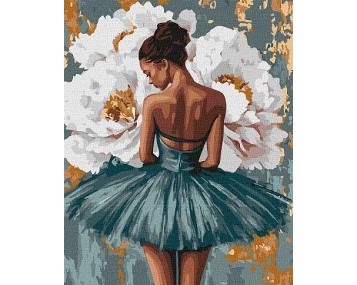 Картина по номерам Балерина с белыми пионами с красками металлик art_selena_ua 40х50 Идейка (KHO8663)