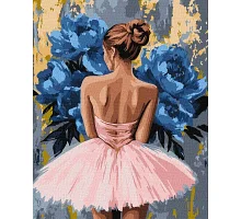 Картина по номерам Балерина с голубыми пионами с красками металлик art_selena_ua 40х50 Идейка (KHO8661)