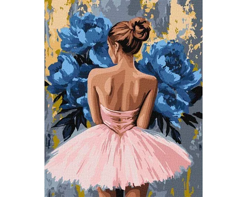 Картина по номерам Балерина с голубыми пионами с красками металлик art_selena_ua 40х50 Идейка (KHO8661)