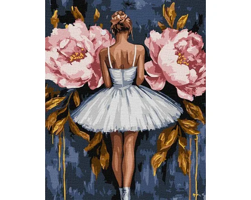 Картина по номерам Балерина с розовыми пионами с красками металлик extra art_selena_ua 40х50 Идейка (KHO8662)