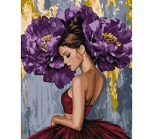 Картина по номерам Балерина с пурпурными пионами с красками металлик art_selena_ua 40х50 Идейка (KHO8658)