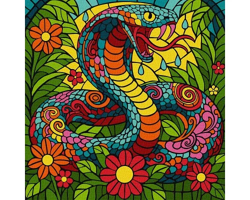 Картина по номерам Витраж. Тропическая кобра art_selena_ua 30х30 Идейка (KHO5170)