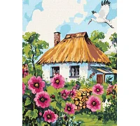 Картина за номерами Мальви біля хати 30х40 Ідейка (KHO6407)