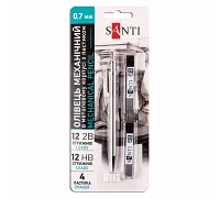 Олівець механічний SANTI 0,7 мм металевий корпус зі стрижнями HB и 2B (743240)
