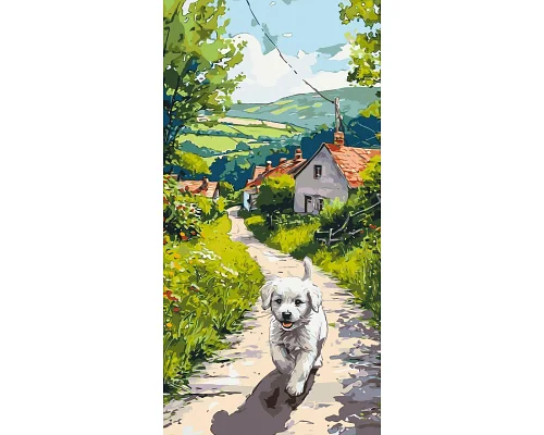 Картина по номерам Счастливый щенок в деревне 40х80 см Origami 40x50 (LW5165)