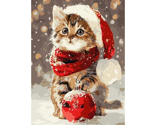 Картина за номерами Кошеня і новорічна прикраса art_selena_ua 30х40 Ідейка (KHO6845)