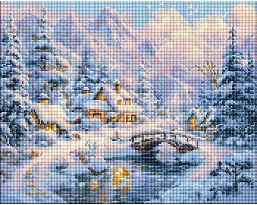 Алмазна мозаїка Зимовий затишок серед гір art_selena_ua 40х50 Ідейка (AMO20001)