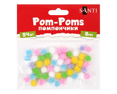Помпони SANTI з люрексом голографічним кольорові d 8мм 54шт/уп (955440)