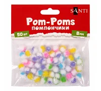 Помпони SANTI з люрексом голографічним двокольорові мікс 5 кольорів d 8мм 50шт/уп (955443)