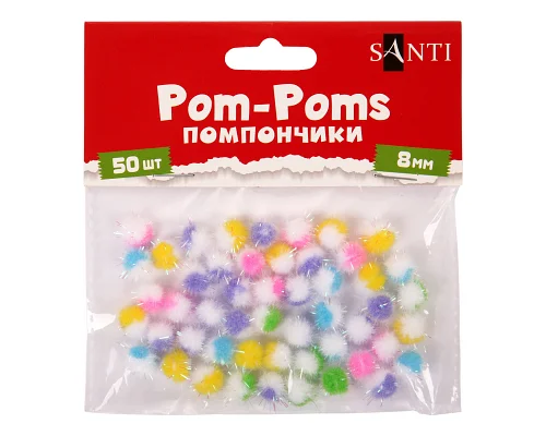 Помпони SANTI з люрексом голографічним двокольорові мікс 5 кольорів d 8мм 50шт/уп (955443)