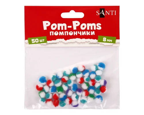 Помпони SANTI двокольорові мікс 5 кольорів d 8мм 50шт/уп (955446)