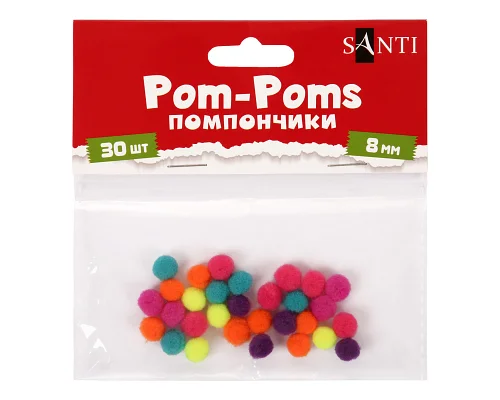 Помпони SANTI неонові кольори асорті акрил d 8мм 30шт/уп (955450)