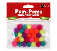 Помпони SANTI неонові кольори асорті акрил d 12мм 30шт/уп (955451)