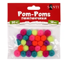Помпони SANTI неонові кольори асорті акрил d 12мм 30шт/уп (955451)