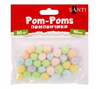 Помпони SANTI пастельні кольори асорті акрил d 10мм 30шт/уп (955452)