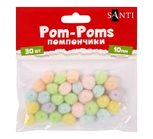 Помпони SANTI пастельні кольори асорті акрил d 10мм 30шт/уп (955452)