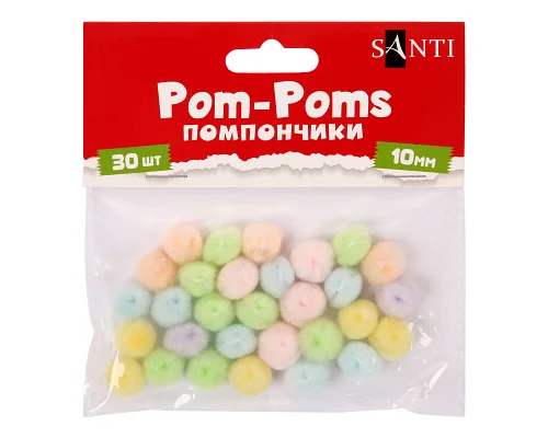 Помпони SANTI пастельні кольори асорті акрил d 10мм 30шт/уп (955452)