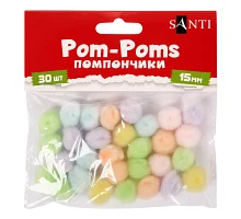 Помпони SANTI пастельні кольори асорті акрил d 15мм 30шт/уп (955453)