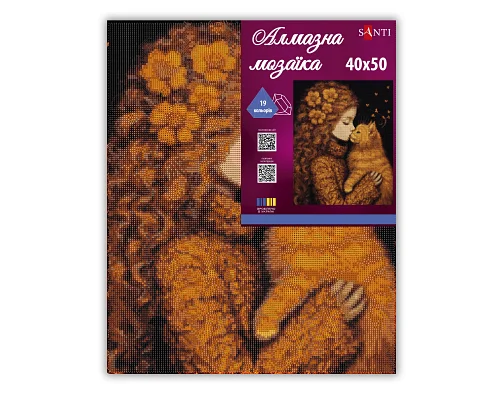 Алмазная мозаика SANTI Девочка и котенок 40х50 см на подрамнике (956047)