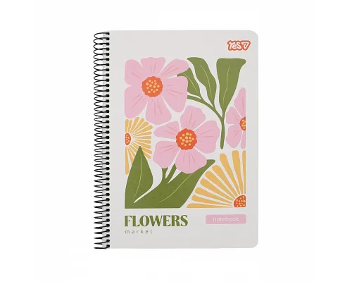Зошит для записів Yes А5 80 аркушів клітинка на спіралі Flowers (152292)