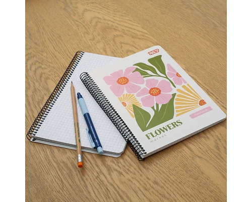 Зошит для записів Yes А5 80 аркушів клітинка на спіралі Flowers (152292)
