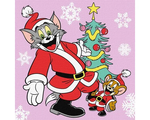 Картина за номерами Tom and Jerry: біля ялинки  25х25 Ідейка (KHO6858)