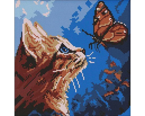 Алмазная мозаика Котик и бабочка art_selena_ua 30х30 Идейка (AMO20076)