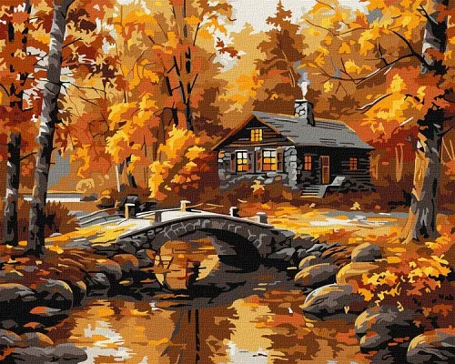 Картина за номерами Селище над річкою art_selena_ua 40х50 Ідейка (KHO6426)