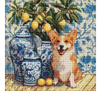 Алмазная мозаика Корги и лимоны art_selena_ua 40х40 Идейка (AMO20217)