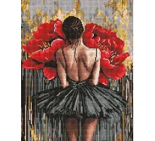 Алмазна мозаїка без підрамника Балерина з червоними півоніями art_selena_ua 40х50 Ідейка (AMC20167)