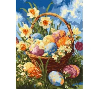 Картина за номерами Кошик із писанками та нарцисами art_selena_ua 30х40 Ідейка (KHO5185)