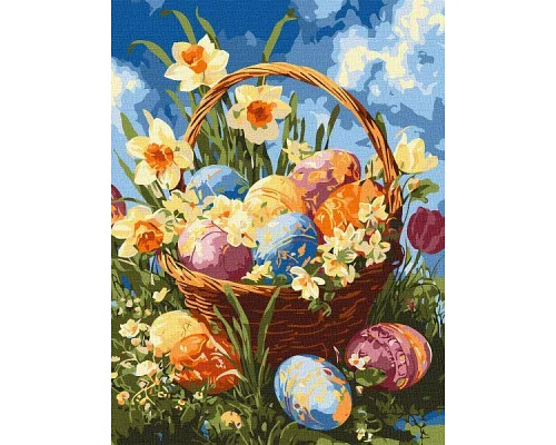 Картина за номерами Кошик із писанками та нарцисами art_selena_ua 30х40 Ідейка (KHO5185)