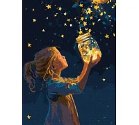 Картина за номерами Дівчинка і зірочки з фарбами металік art_selena_ua 30х40 Ідейка (KHO8724)