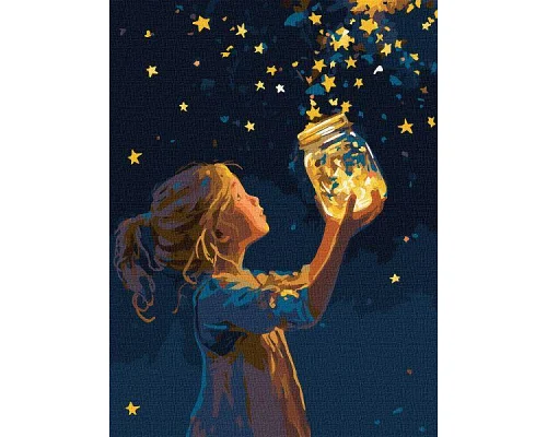 Картина за номерами Дівчинка і зірочки з фарбами металік art_selena_ua 30х40 Ідейка (KHO8724)