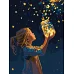 Картина за номерами Дівчинка і зірочки з фарбами металік art_selena_ua 30х40 Ідейка (KHO8724)