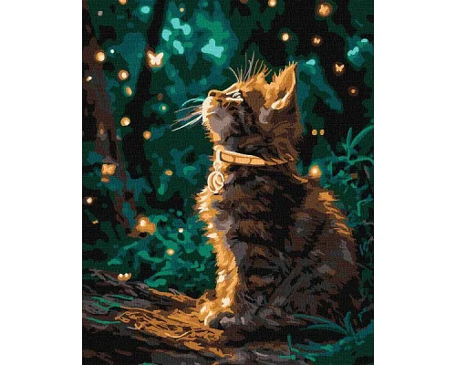 Картина за номерами Кошеня та світлячки з фарбами металік extra art_selena_ua 40х50 Ідейка (KHO6881)