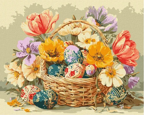 Картина за номерами Великодній кошик з квітами art_selena_ua 40х50 Ідейка (KHO5186)