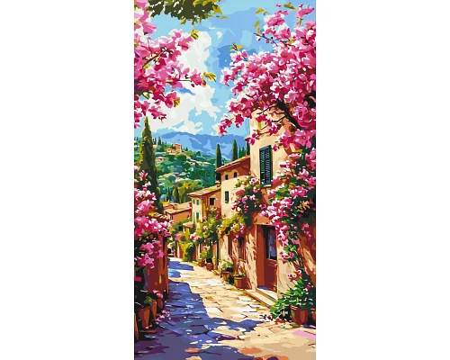 Картина по номерам Пейзаж Цветущая улочка Тосканы 40x80 см Оригами (LW5135)